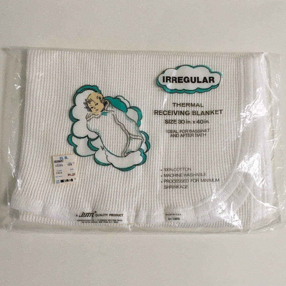 Baby Morgan White Receiving Blanket 100% Cotton Waffle 30 x 40 USA Made New
